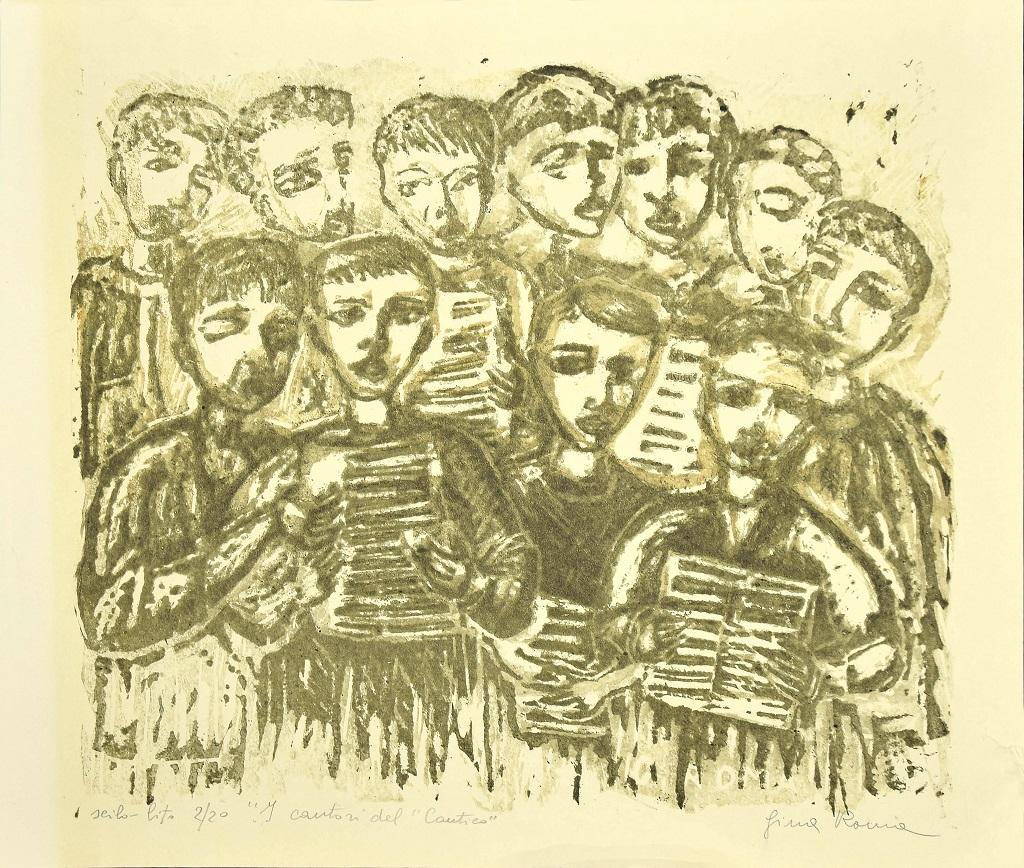 Cantico's Singers ist ein Originalkunstwerk von Gina Roma aus der zweiten Hälfte des XX. Jahrhunderts.

Farbige Lithographie

Handsigniert vom Künstler am unteren Rand. 

Am linken unteren Rand nummeriert. Ed. 2/20.

In der unteren Mitte betitelt: I