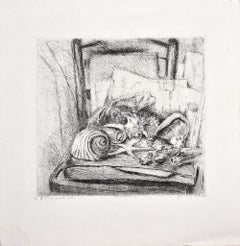 Still Life on a Chair - Original Etching by Marco Bellagamba - 1969