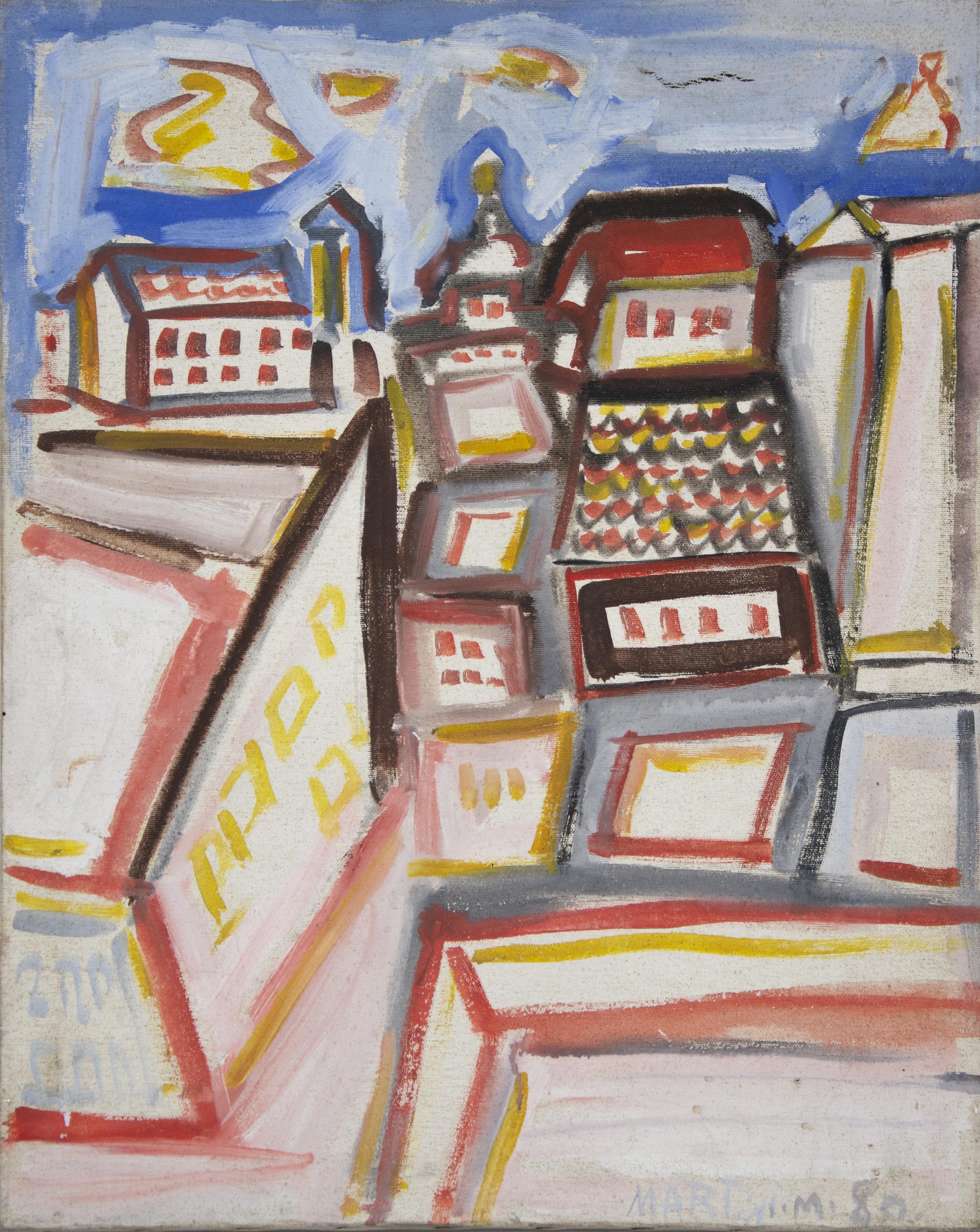 Ciudad de color  es una obra de arte original realizada por el artista contemporáneo italiano Mario Martini en 1980.

Pintura coloreada en técnica mixta sobre lienzo.

Firmado a mano y fechado en el margen inferior.

El cuadro tiene un corte en la