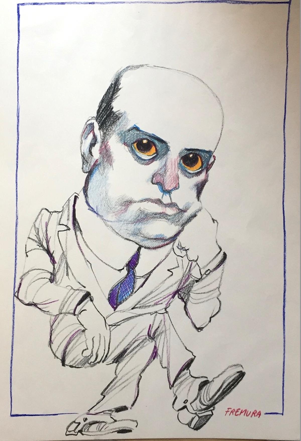 Satyrical Portrait of Benito Mussolini - Pencil and Pastel on Paper - 1975