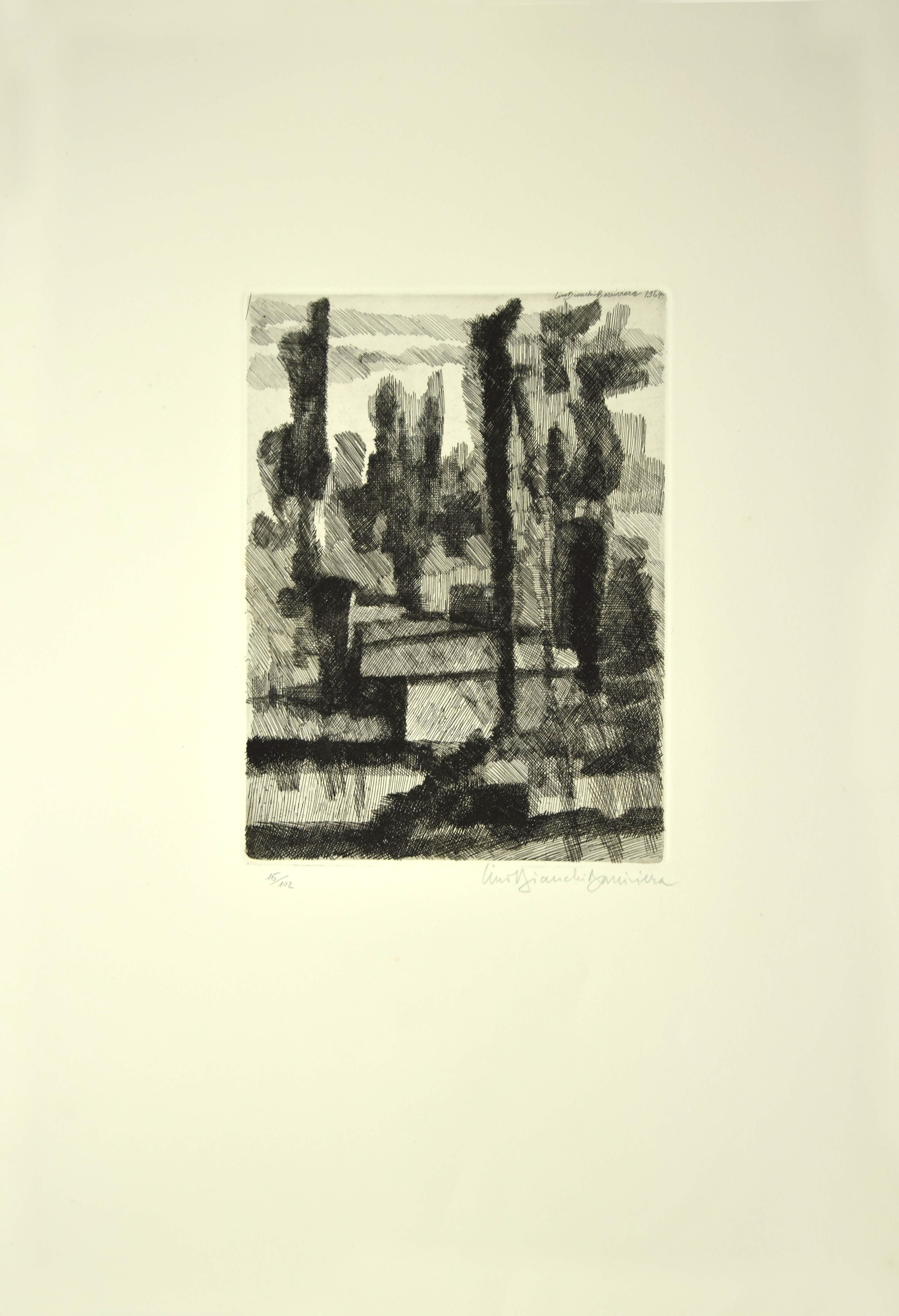 Trees - Etching by L. Bianchi Barrivera - 1964 - Print by Lino Bianchi Barrivera