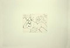 Lying Nude - Original Etching by Aldo Salvadori - 1964
