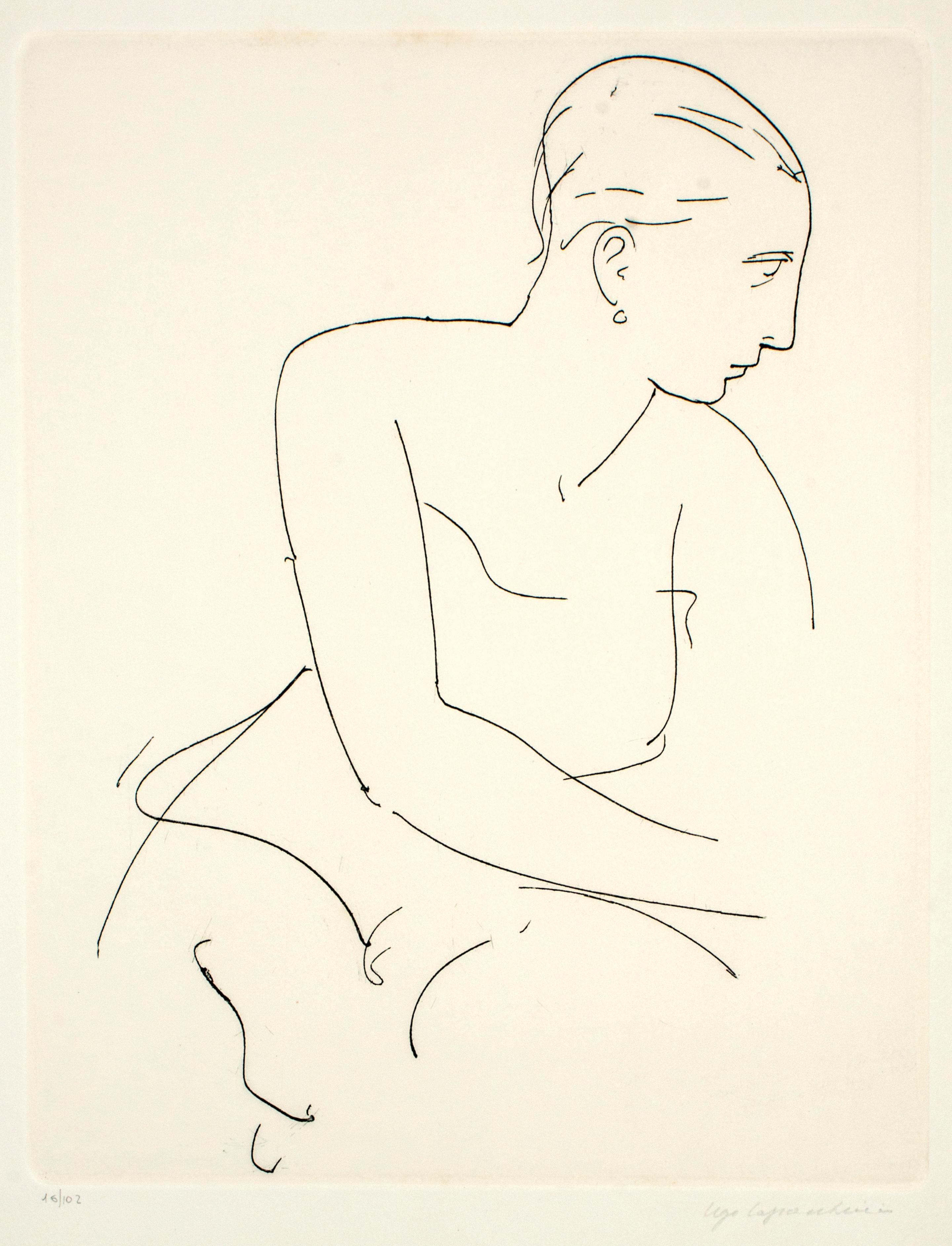 Ugo Capocchini Nude Print - Profile of Woman - Etching and Drypoint by U. Capocchini - 1964