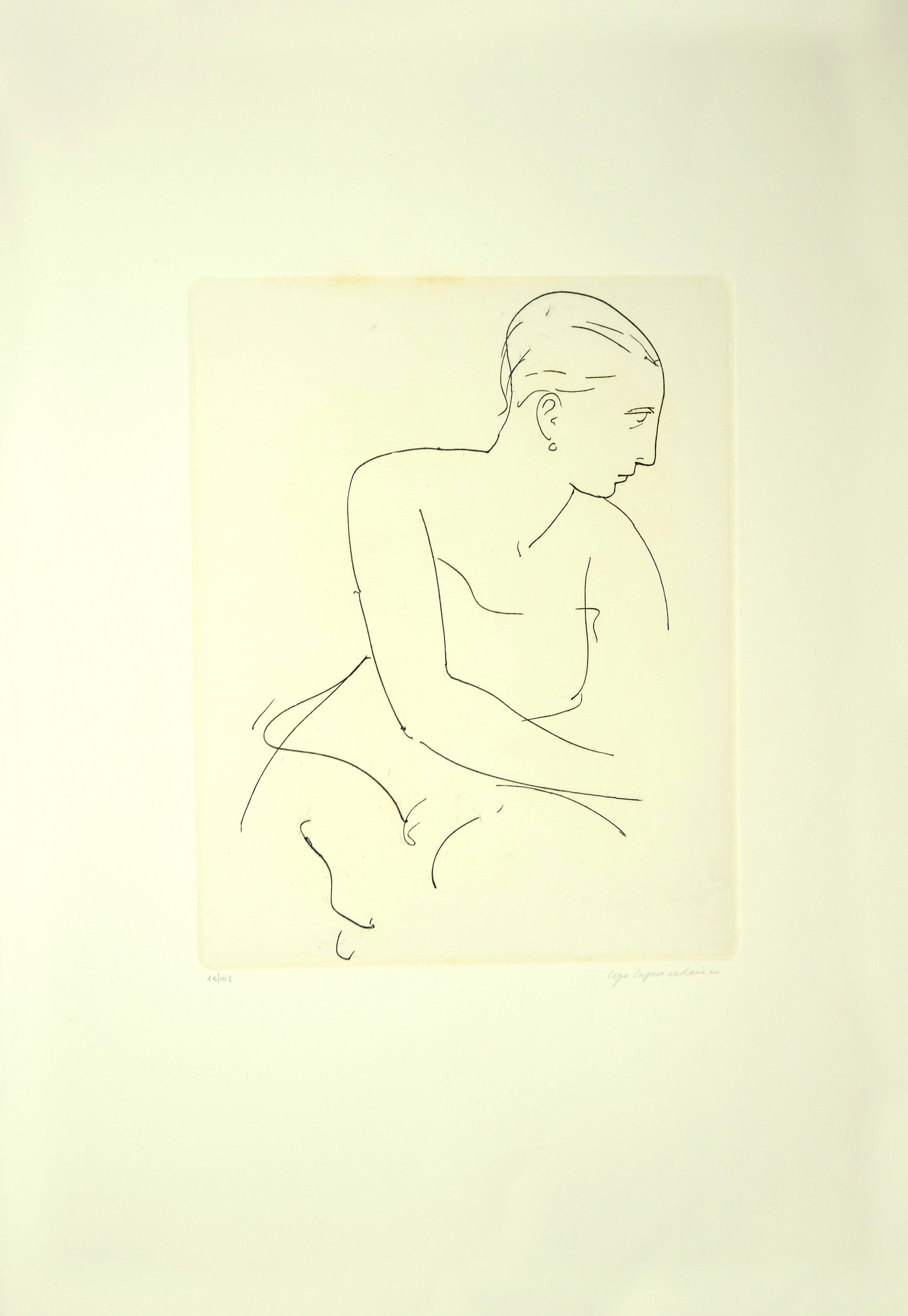 Profile of Woman - Etching and Drypoint by U. Capocchini - 1964 - Print by Ugo Capocchini