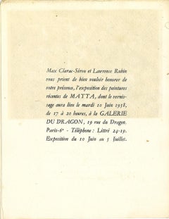 Rare Vintage Exhibition Leaflet - R.S. Matta - Galerie di Dragon - 1958