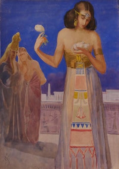 Ancient Egypt - Original Watercolor by E. Loy - Early 20th Century 