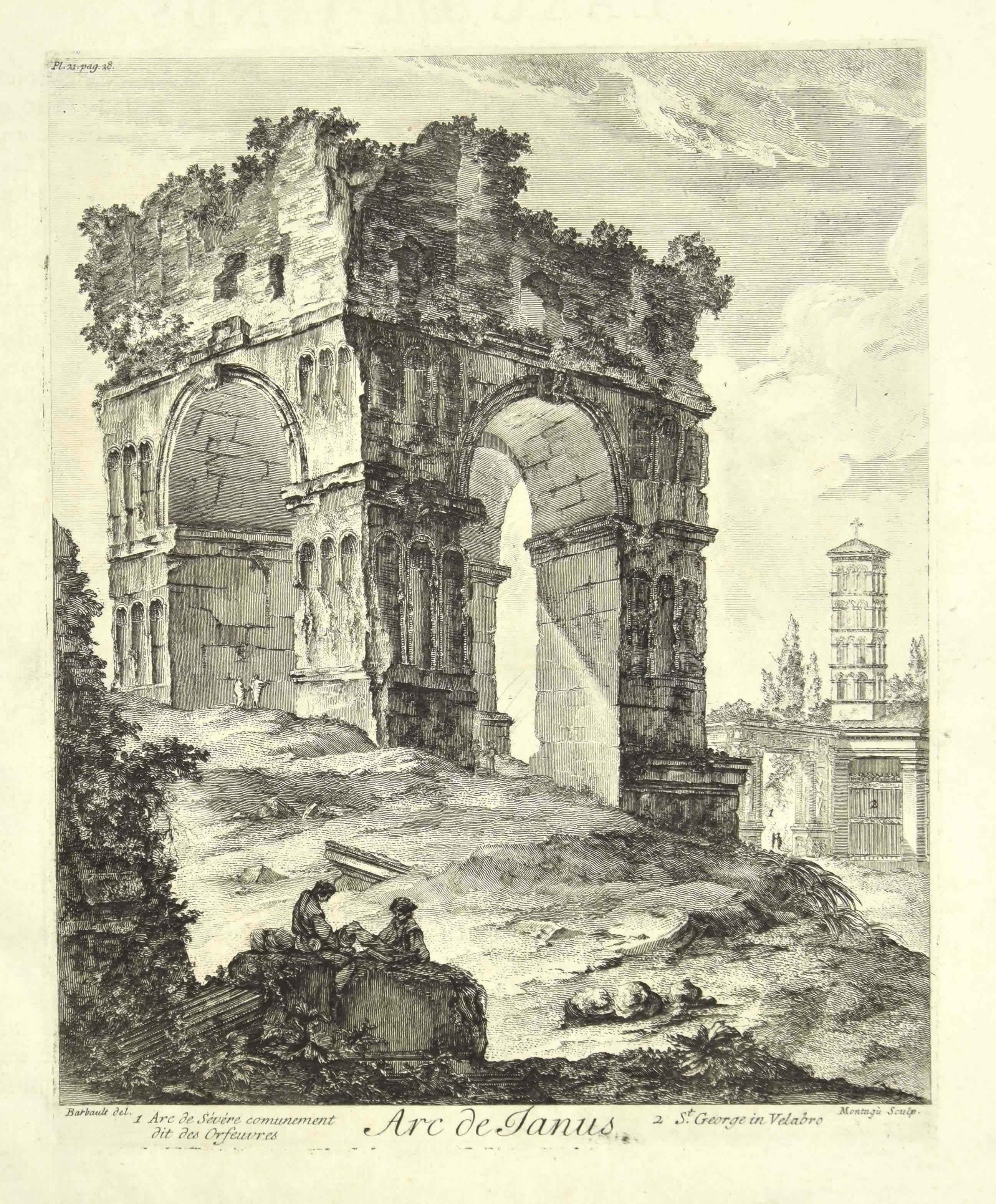 Dominique Montagù Figurative Print – Arch of Janus – Radierung aus dem 18. Jahrhundert