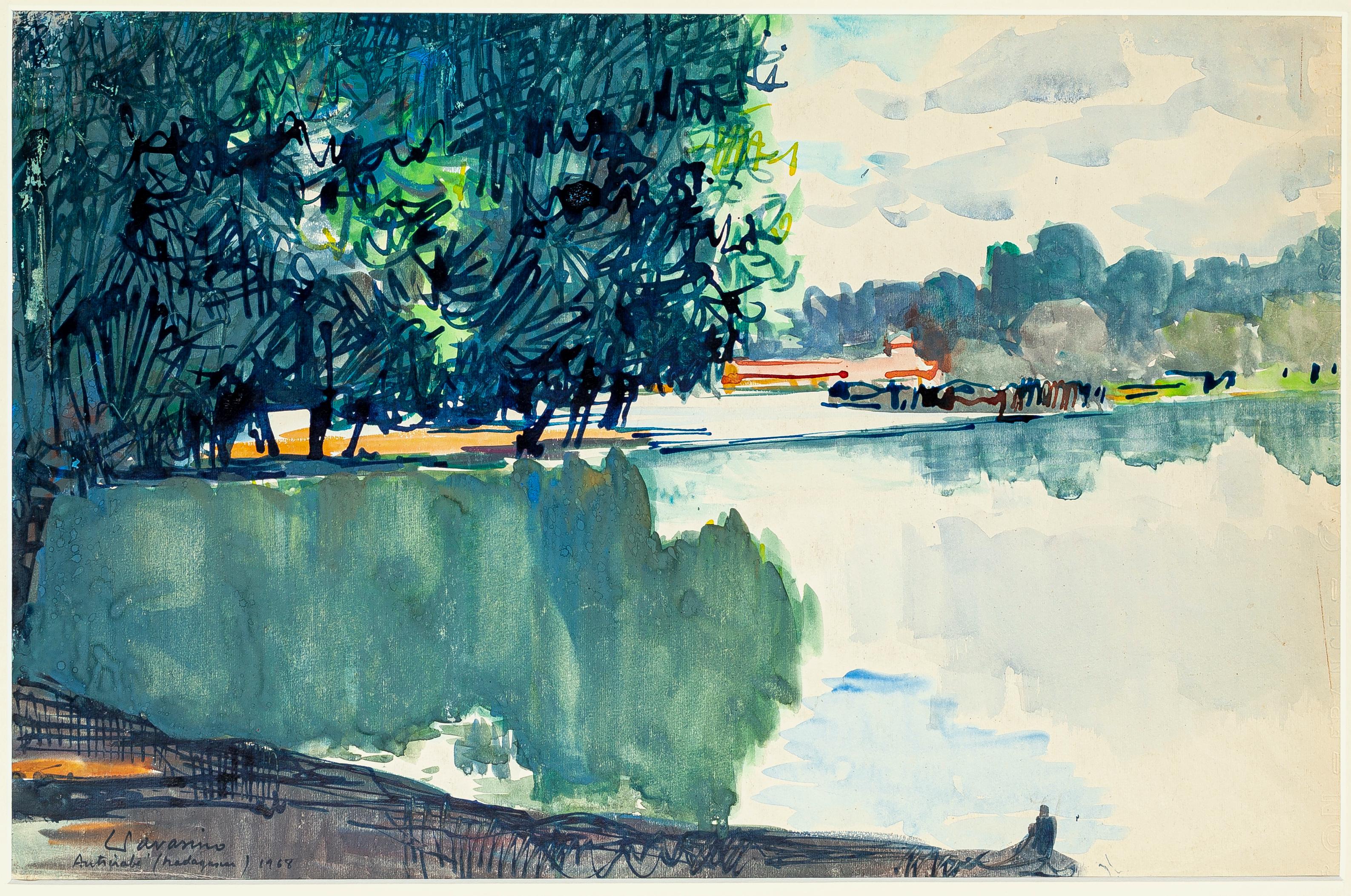 Paysage - Marque et Aquarelle d'E. Pavarino - 1969