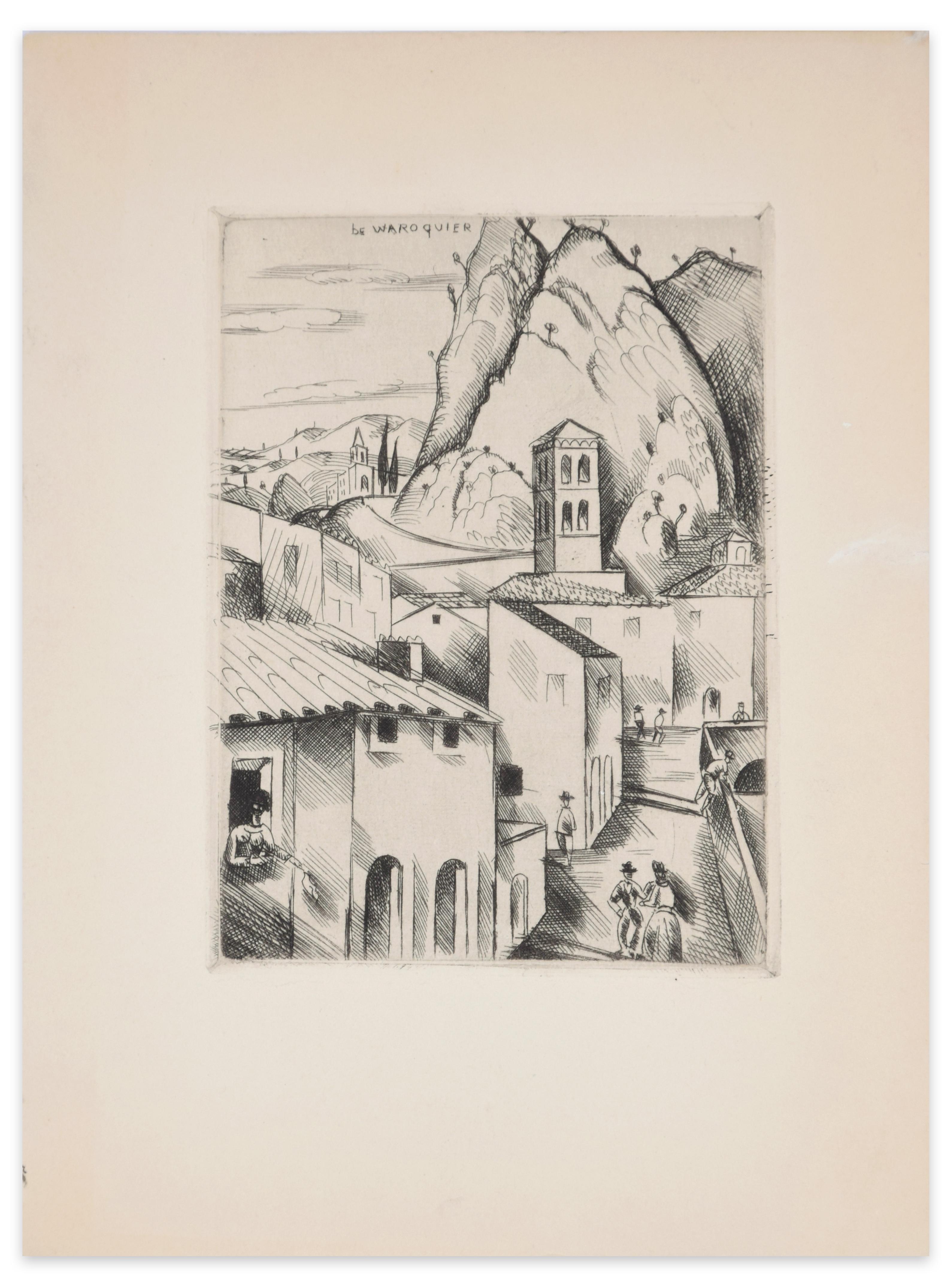 Henri de Waroquier Landscape Print – High Provence (Haute Provence) – Original-Radierung von H. de Waroquier – 1930