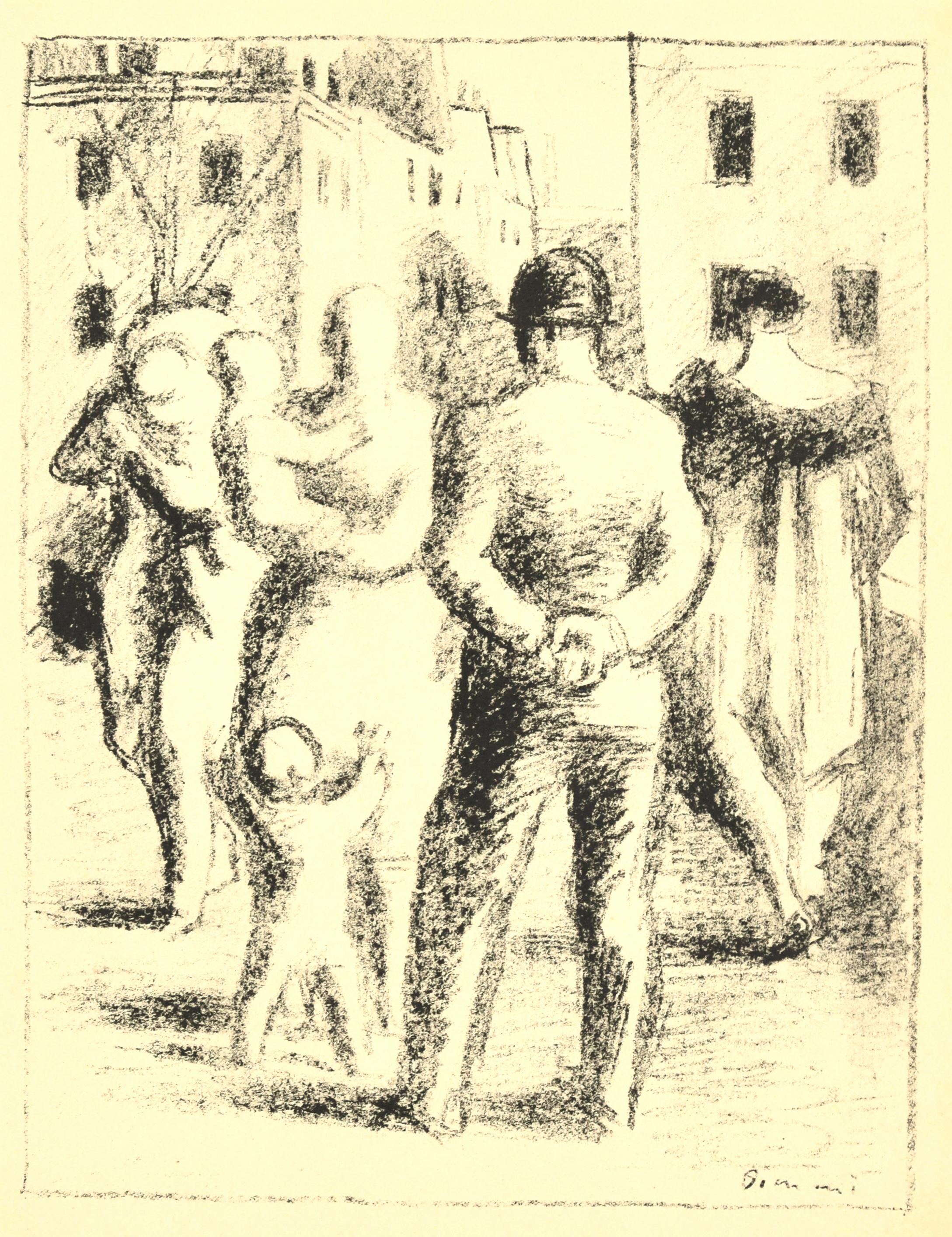 Wilhelm  Gimmi Figurative Print - Walking Figures - Original Lithograph by W. Gimmi - Early 20th Century