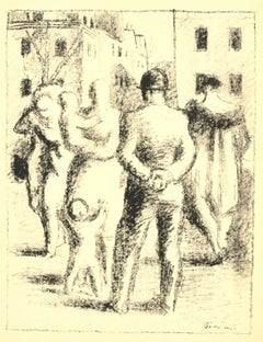 Figures de marche - Lithographie originale de W. Gimmi - Début du XXe siècle