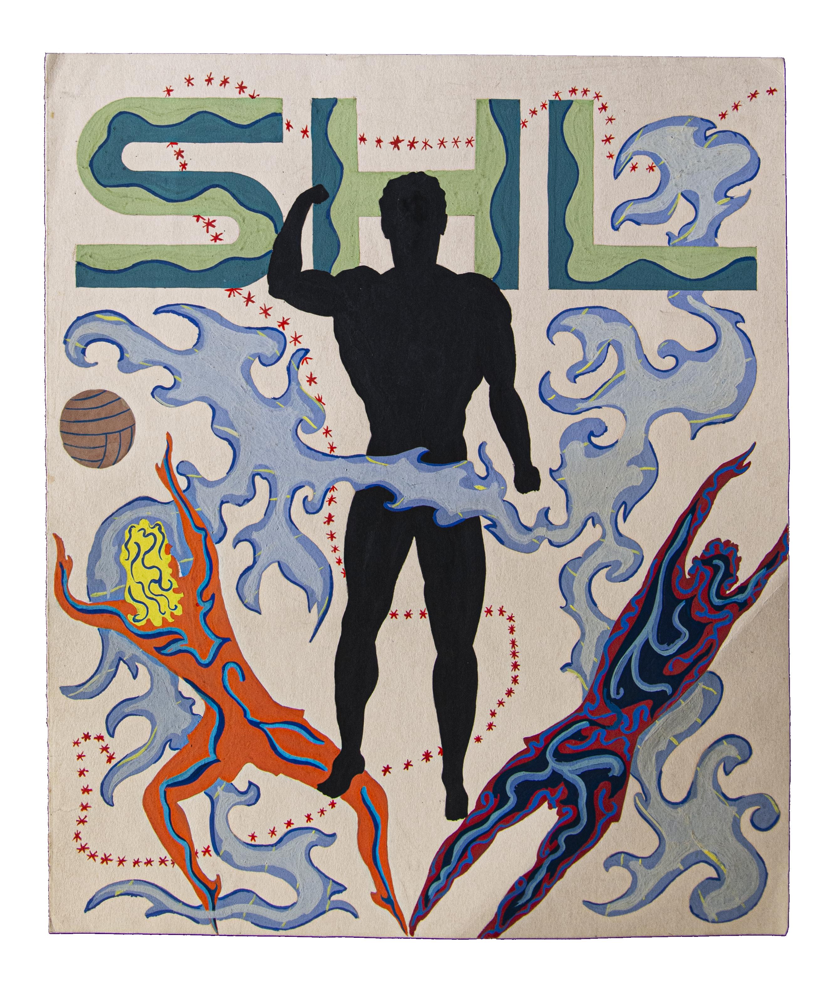 Monique Bertrand-Picard Figurative Painting - Constellation - Original Tempera on Paper by M. Bertrand-Picard - 1960s