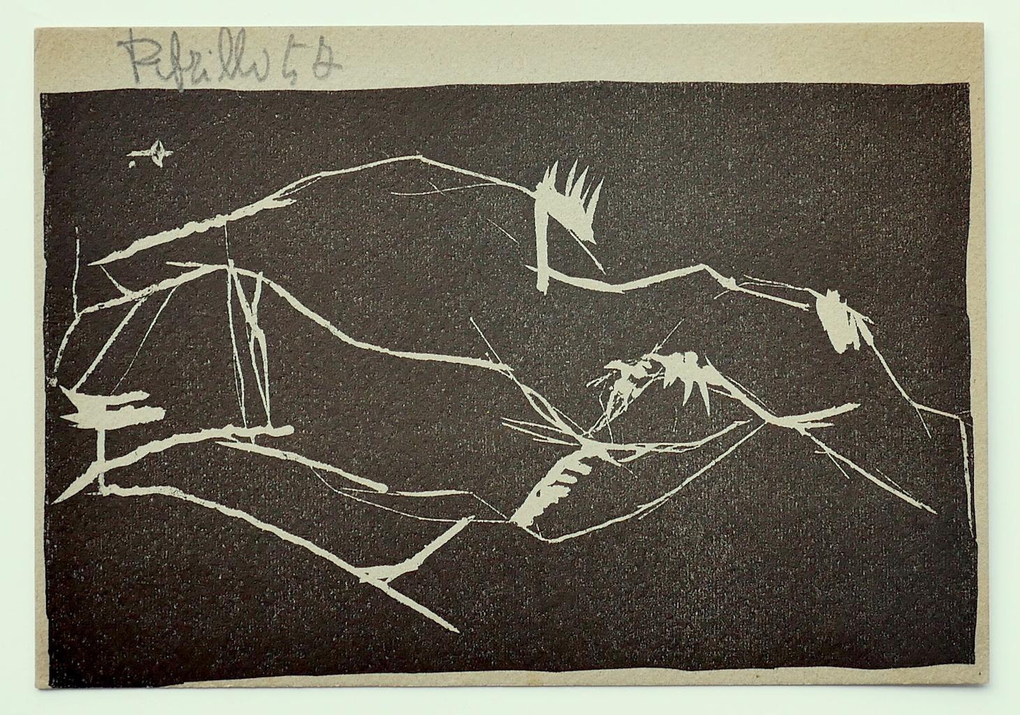 Vincenzo Petrillo Abstract Print – Frau – Holzschnitt mit Druck – 1957