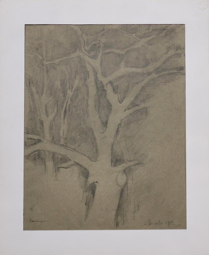 Landscape Art Herta Hausmann - Tree of Life, dessin original au crayon - 1982