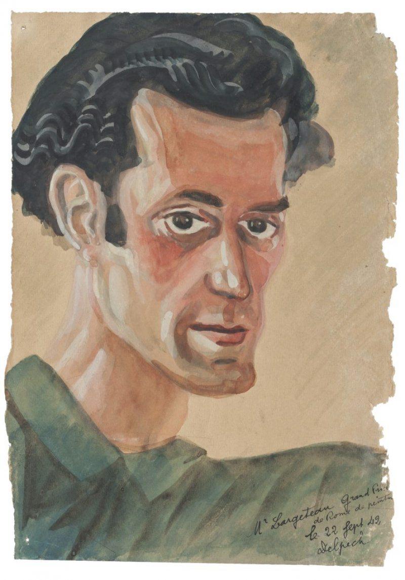 Portrait - Original Watercolor Drawing - Late 20th Century - Art by Jean Delpech