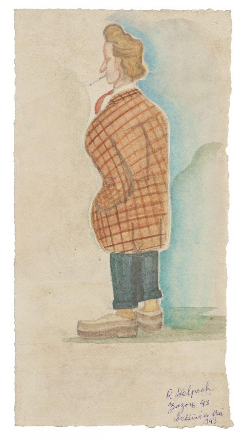 Portrait of Zazon - Watercolor Drawing - Late 20th Century - Art by Jean Delpech