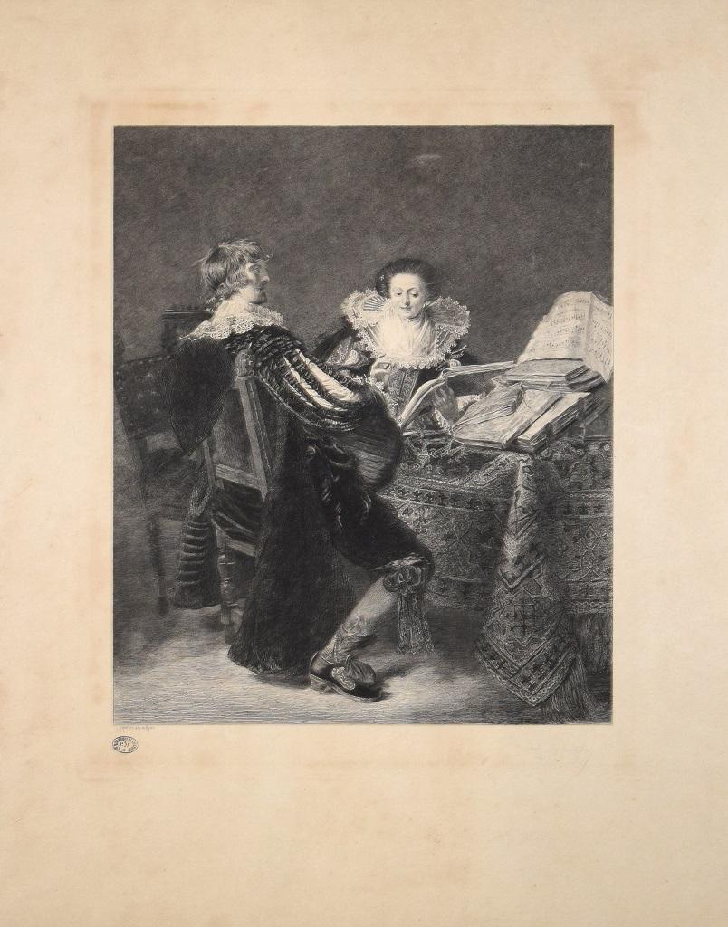 George Henri Manesse Portrait Print - La Leçon de Musique - Original Etching - 1892
