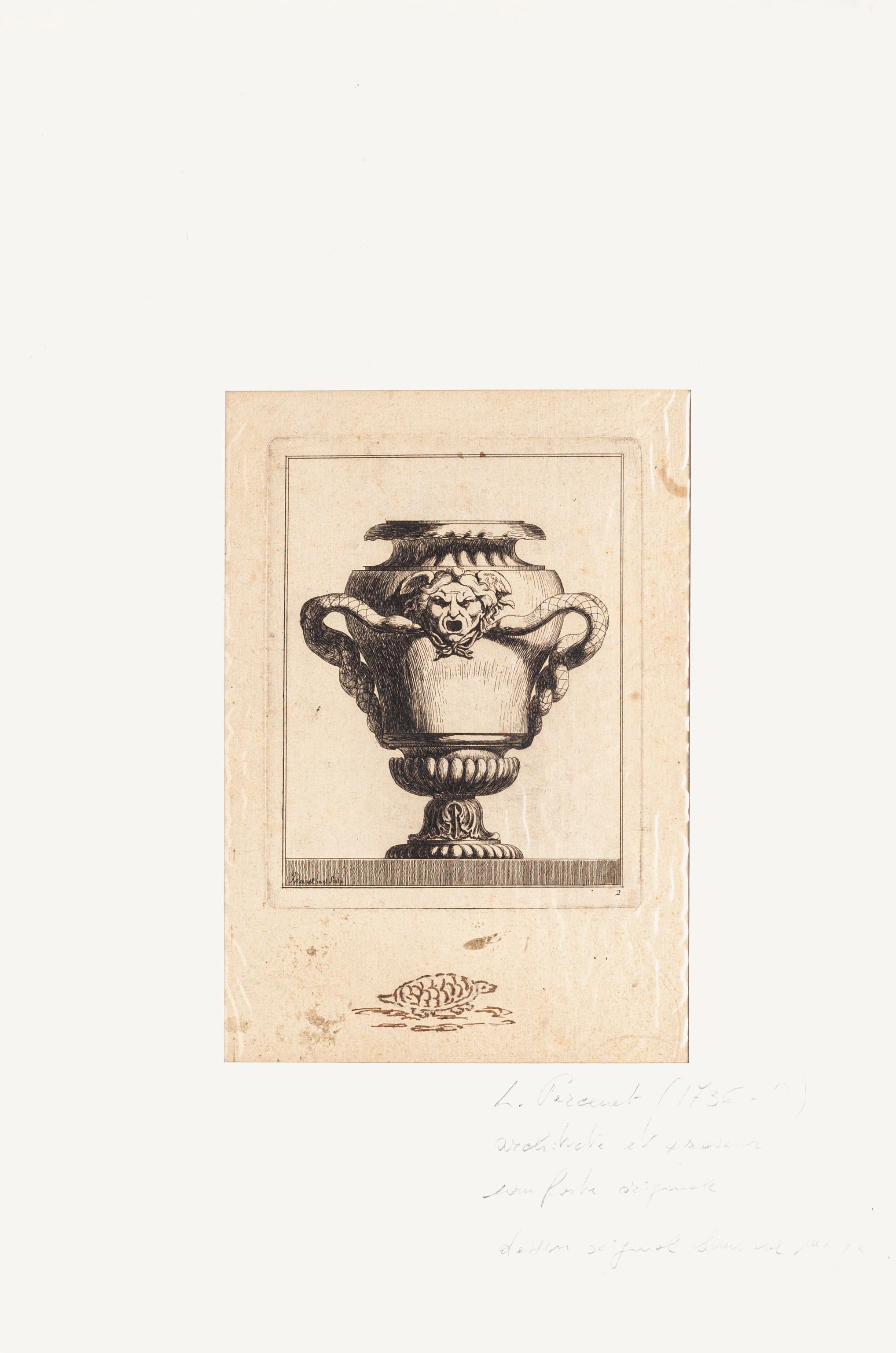 Design for Vase - Original Etching - Late 18th Century - Print by Louis Percenet