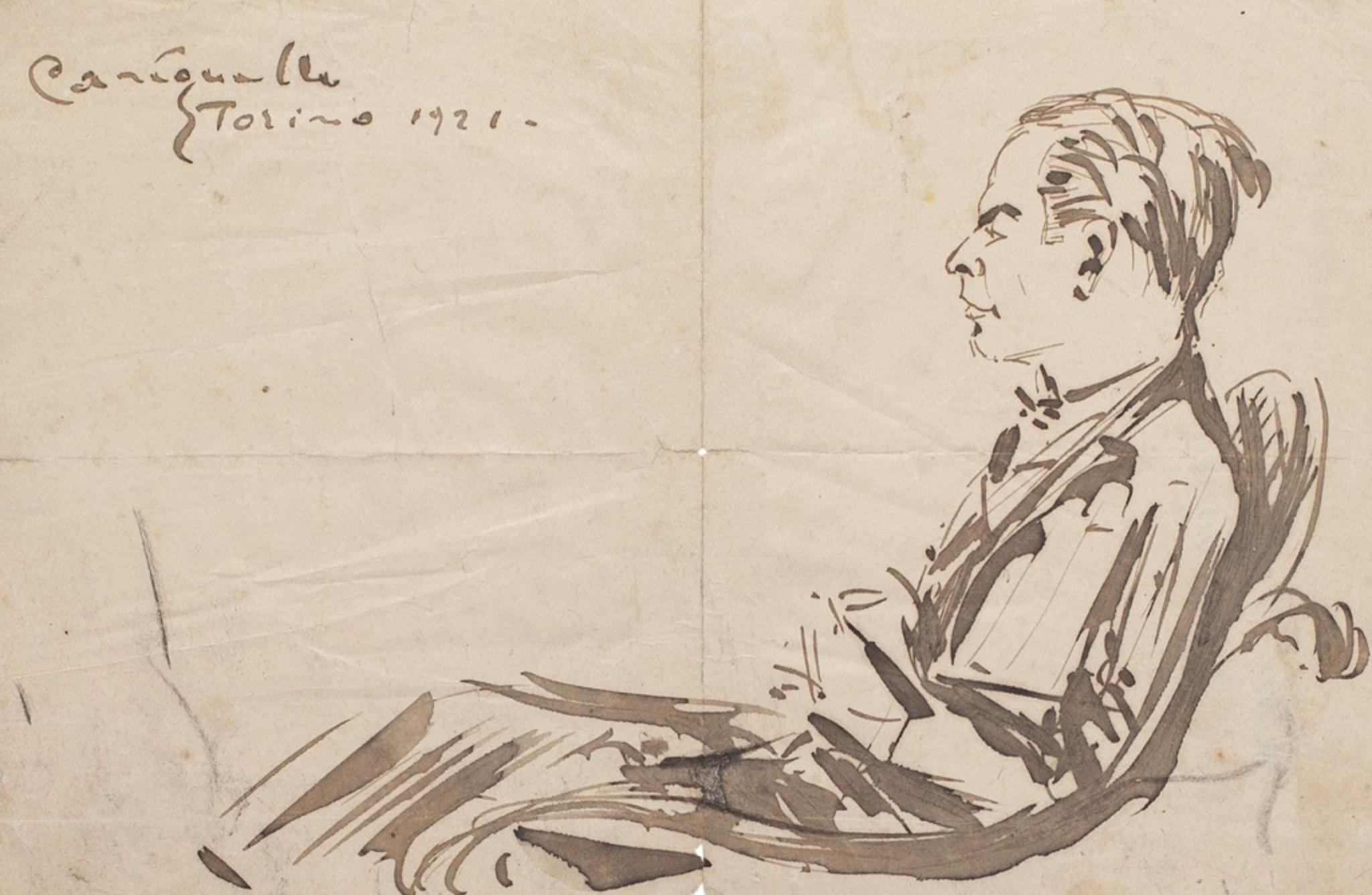 Francesco Cangiullo Portrait – Porträt von Felice Casorati - Tuschezeichnung - 1921