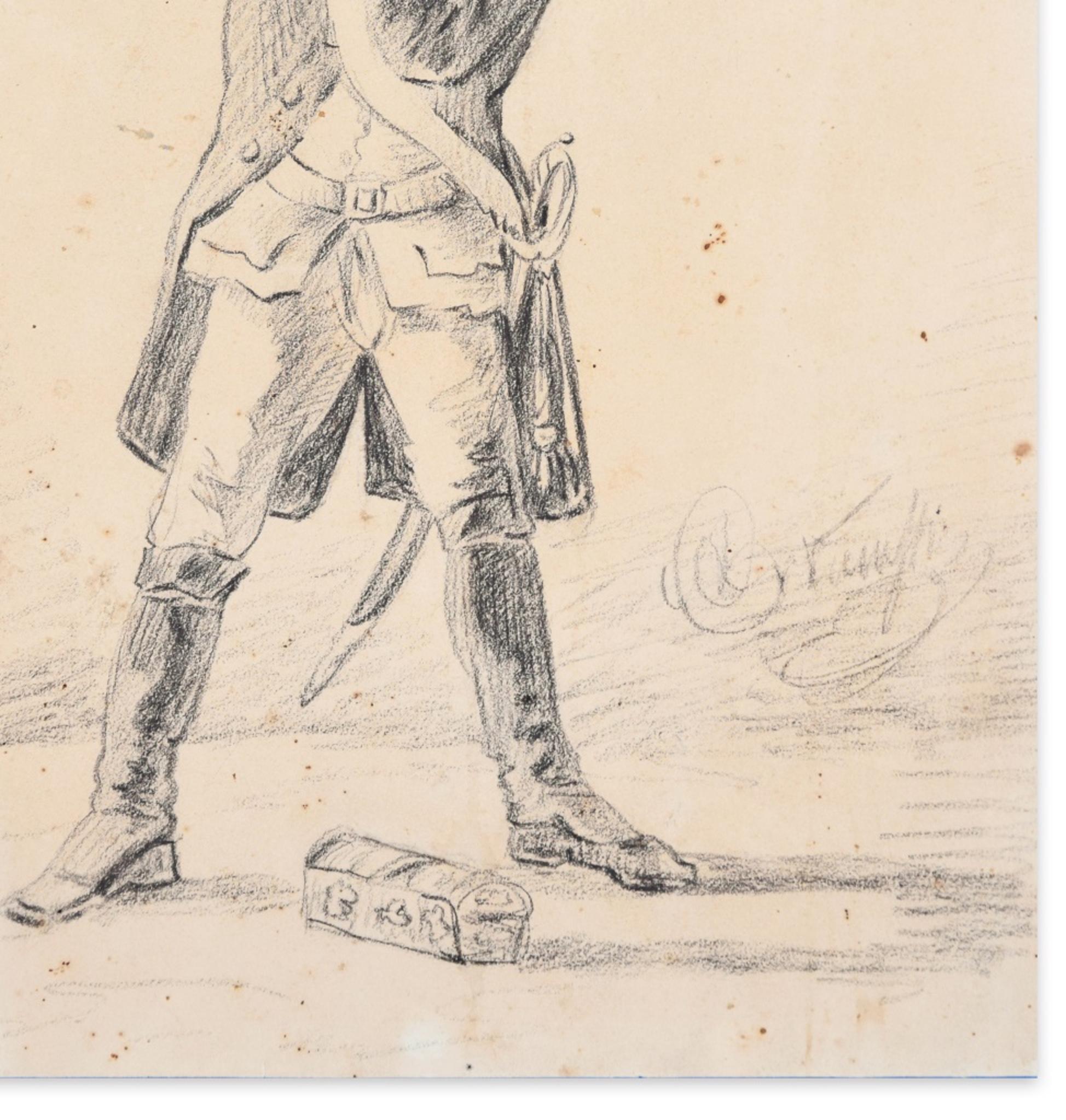 Mitglied des Militärbands – Zeichnung – 19. Jahrhundert – Art von Unknown
