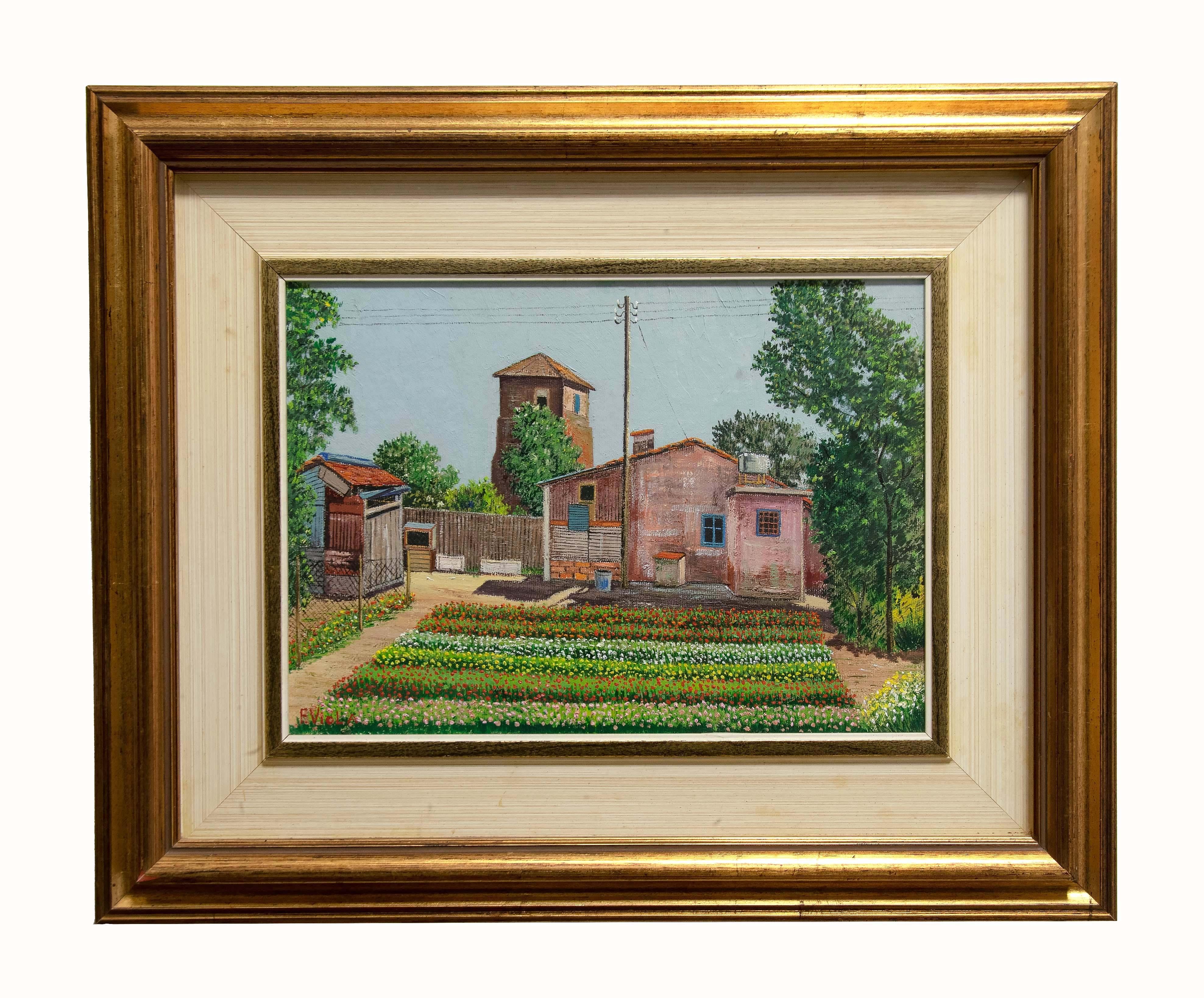 Rustic Cottage - Oil on Plywood by Franco Viola - 1980