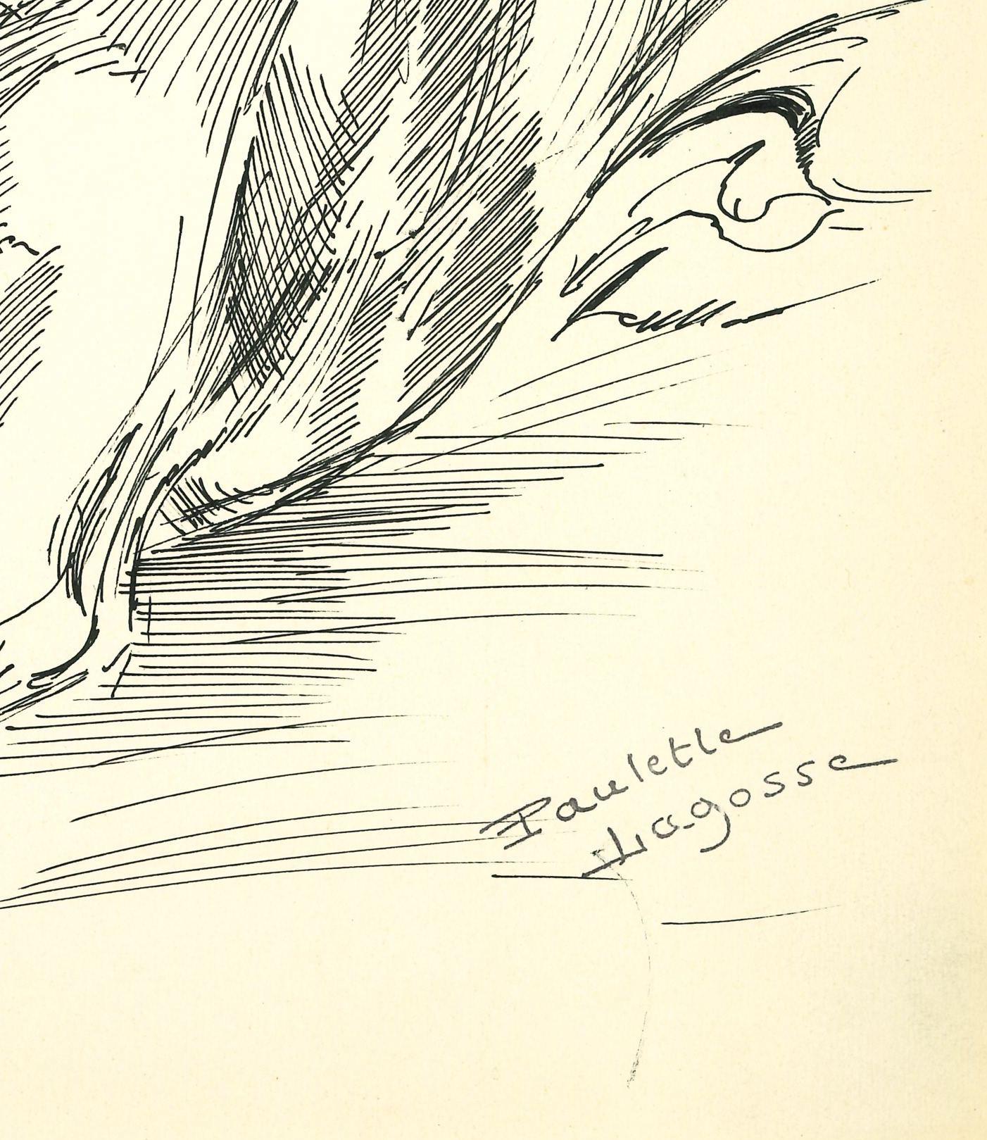 Dog - Original China Ink Drawing by M.-P- Lagosse - Late 20th Century - Art by Marie-Paulette Lagosse