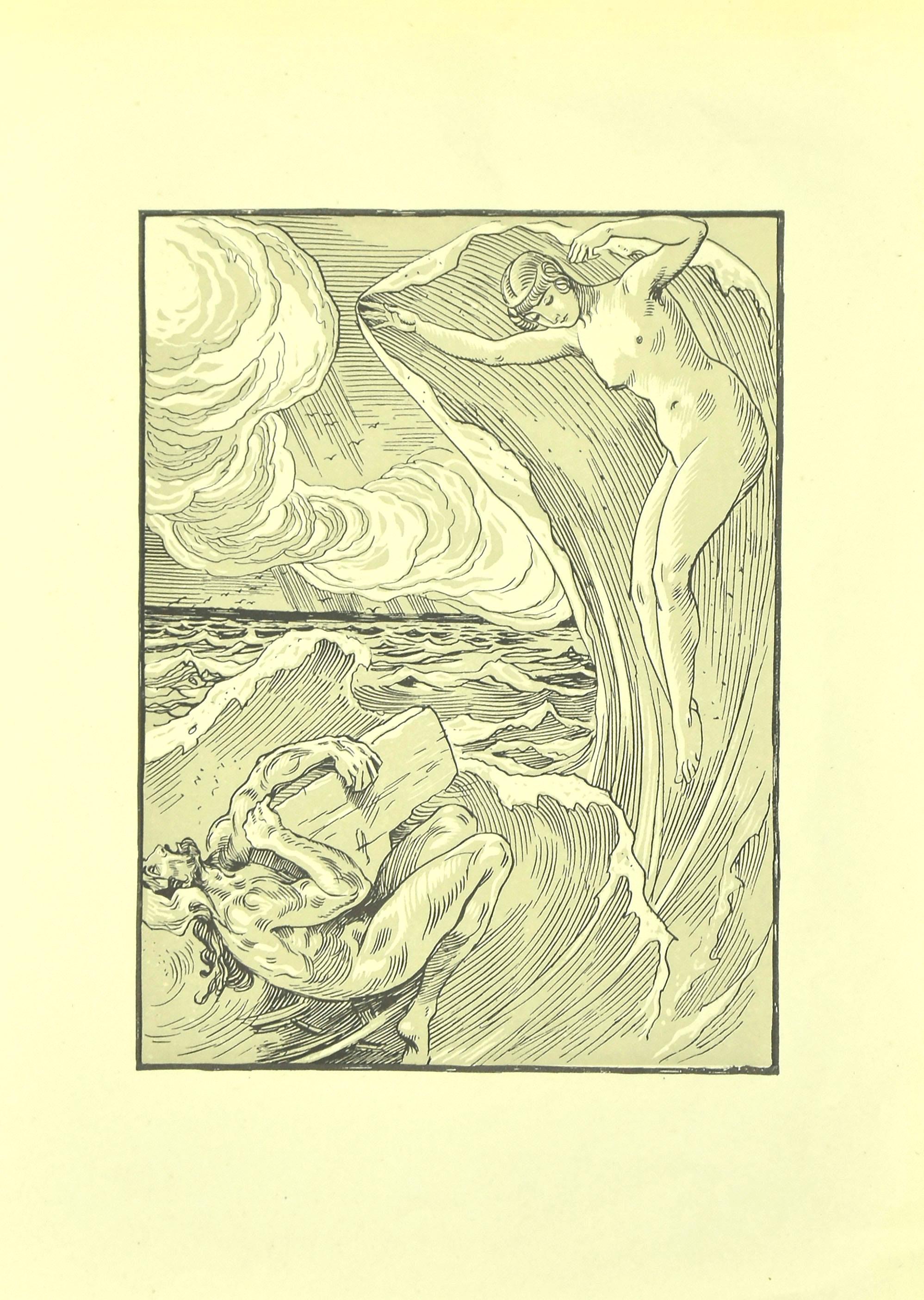 Ferdinand Bac Figurative Print – The Wave – Originallithographie von F. Bac, 1922