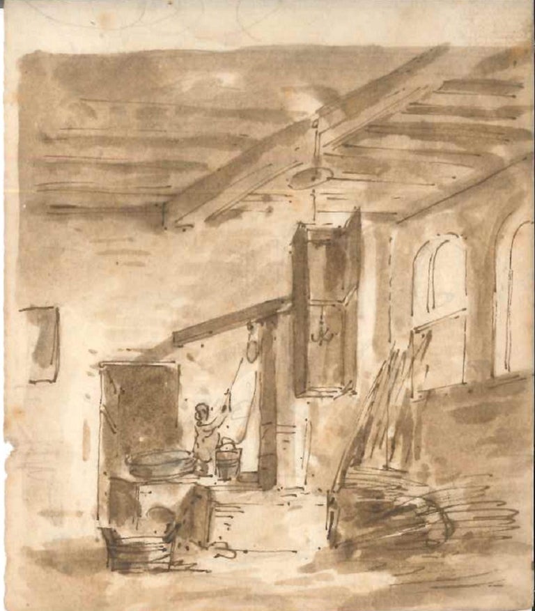 Interior of a House - Original China Ink Drawing - Early 19th Century ...