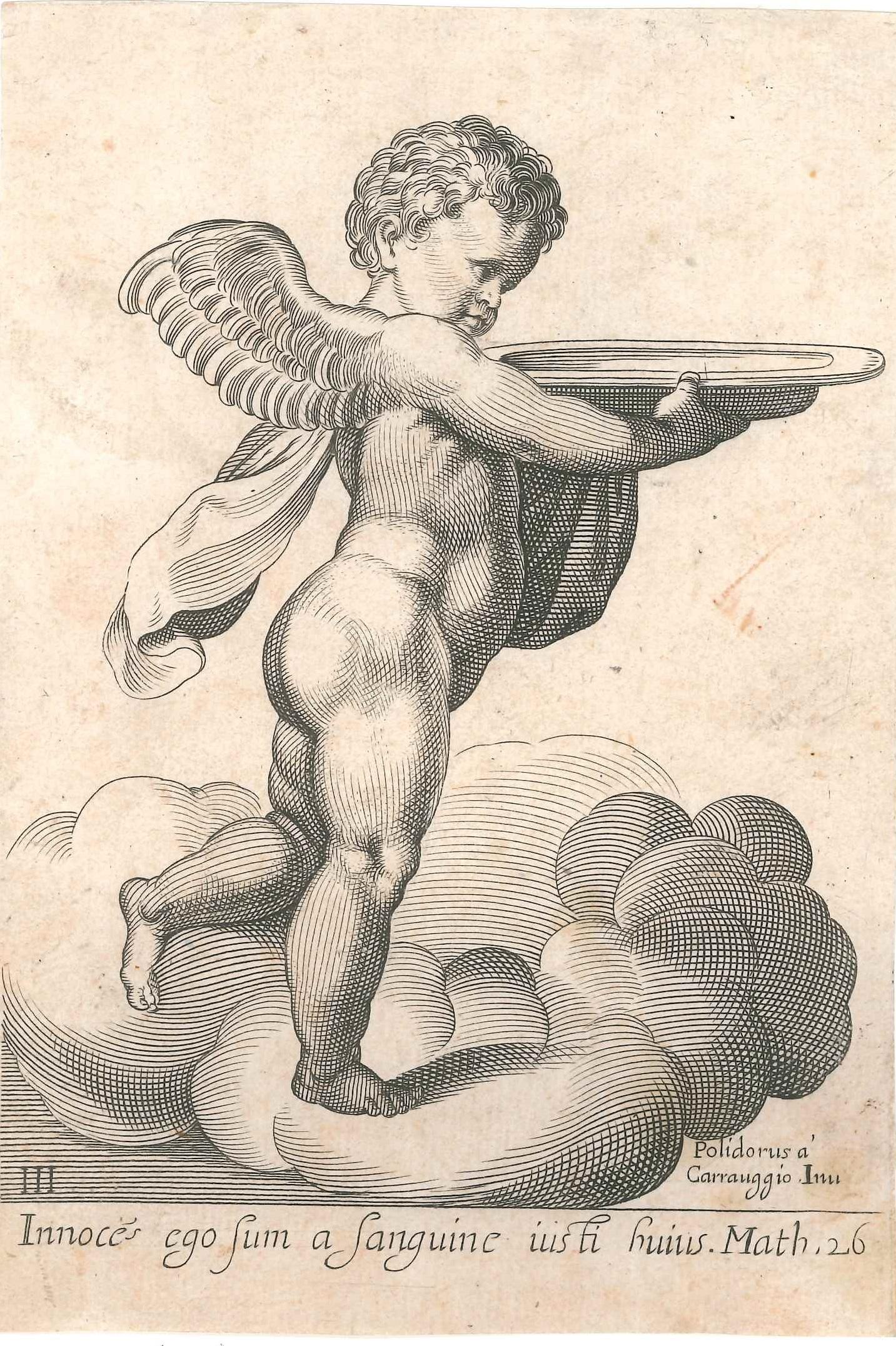Giovanni Battista Galestruzzi Figurative Print - Putto - Original Etching after Polidoro da Caravaggio - 17th Century