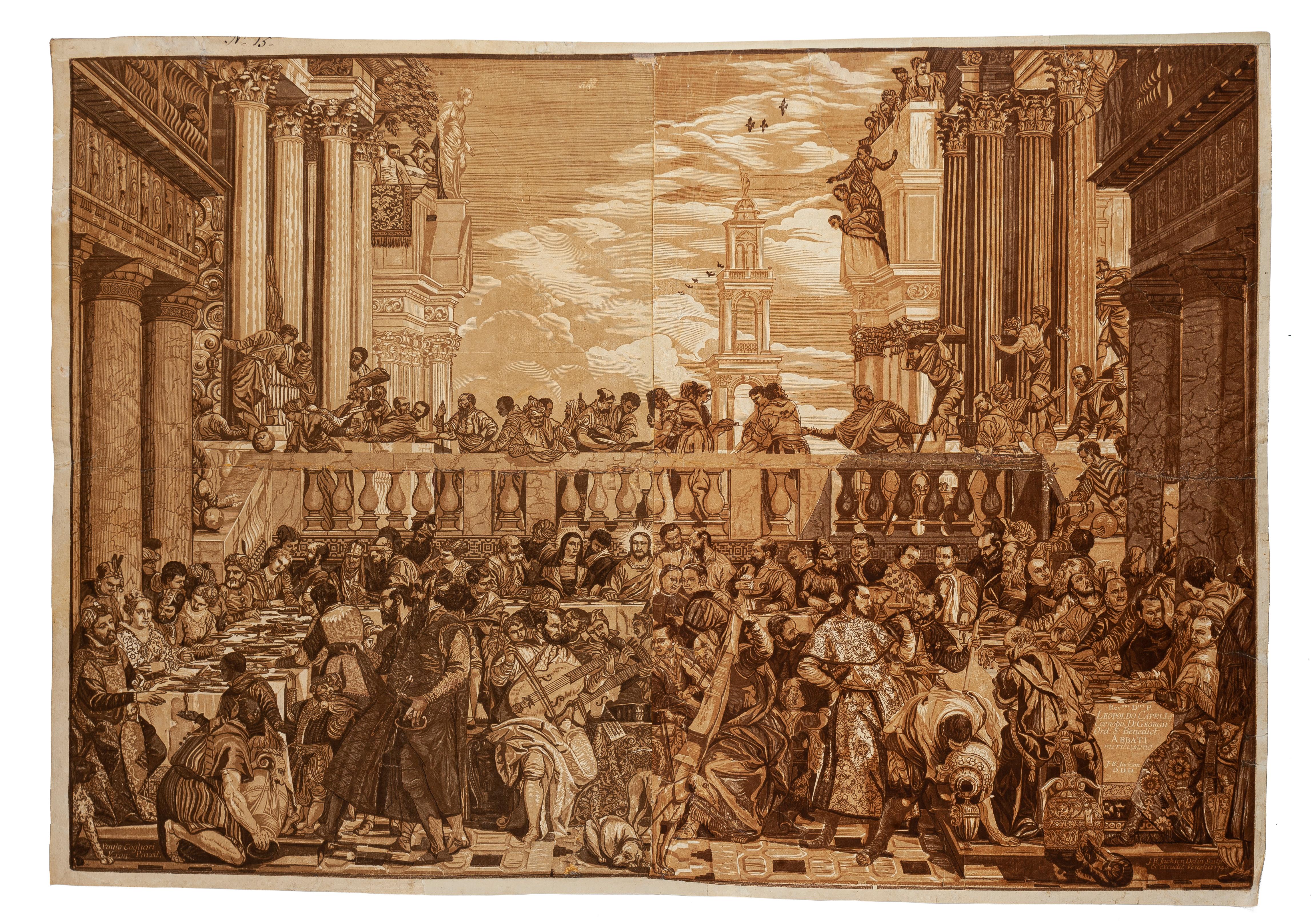 John Baptist Jackson Figurative Print - The Wedding Feast at Cana - Original Woodcut Print by J.B. Jackson - 1740