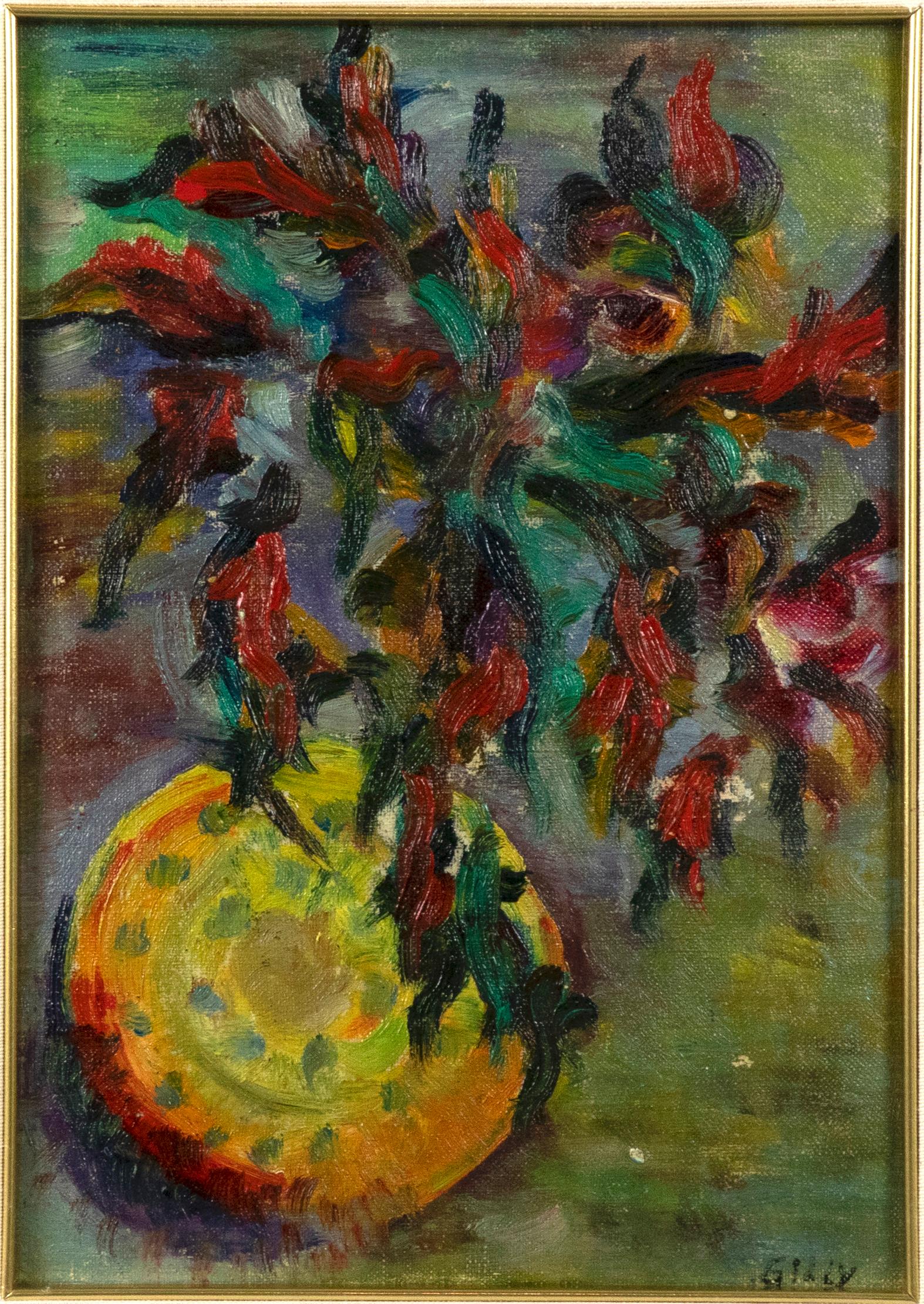 Still-Life Painting di Marcel Gilly - Vaso di fiori - Olio su pannello - Inizio XX secolo