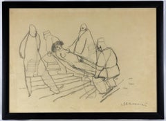 Feeling Faint - Charcoal Drawing by Mino Maccari - 1950s