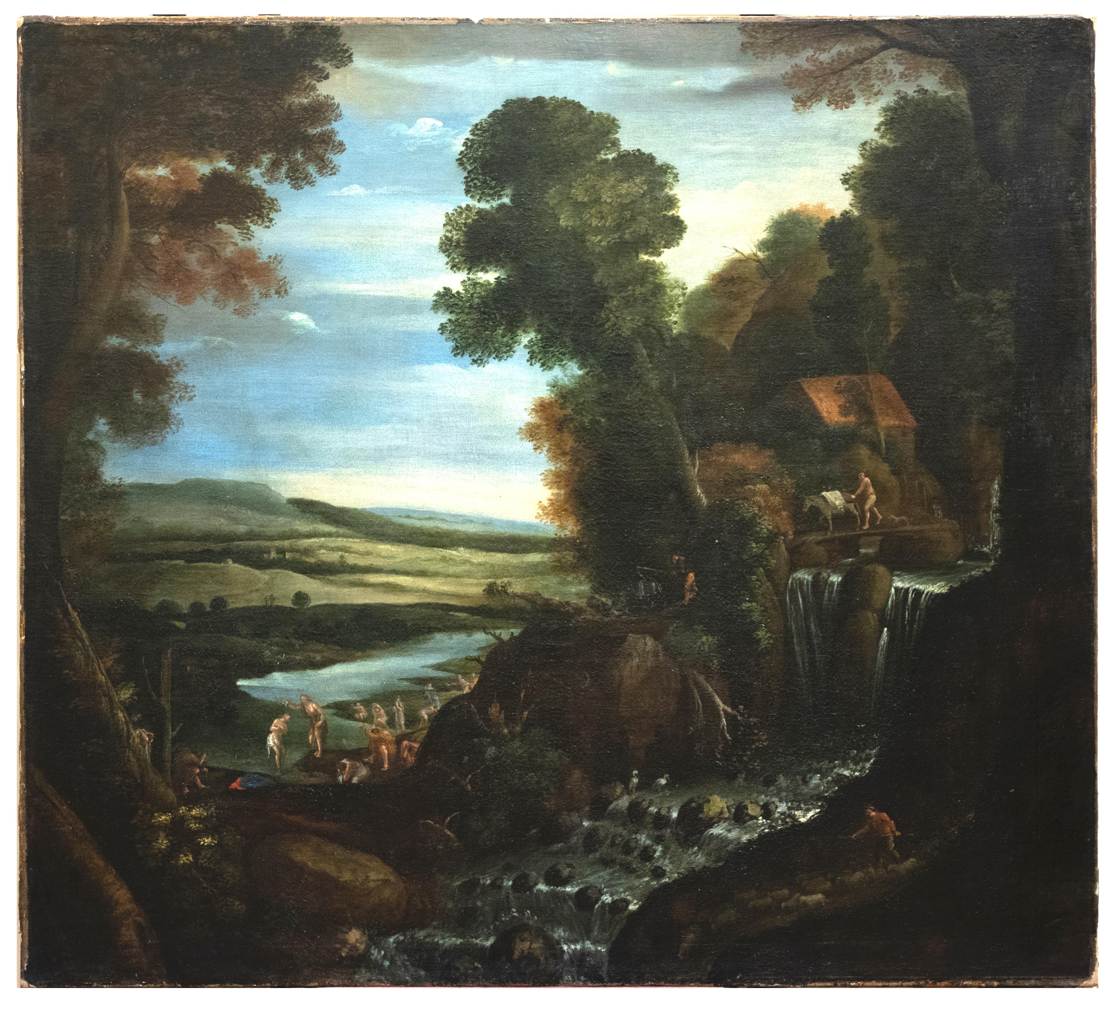 Matthijs Bril Figurative Painting - Landscape with Figures - Oil on Canvas - 1570 ca.