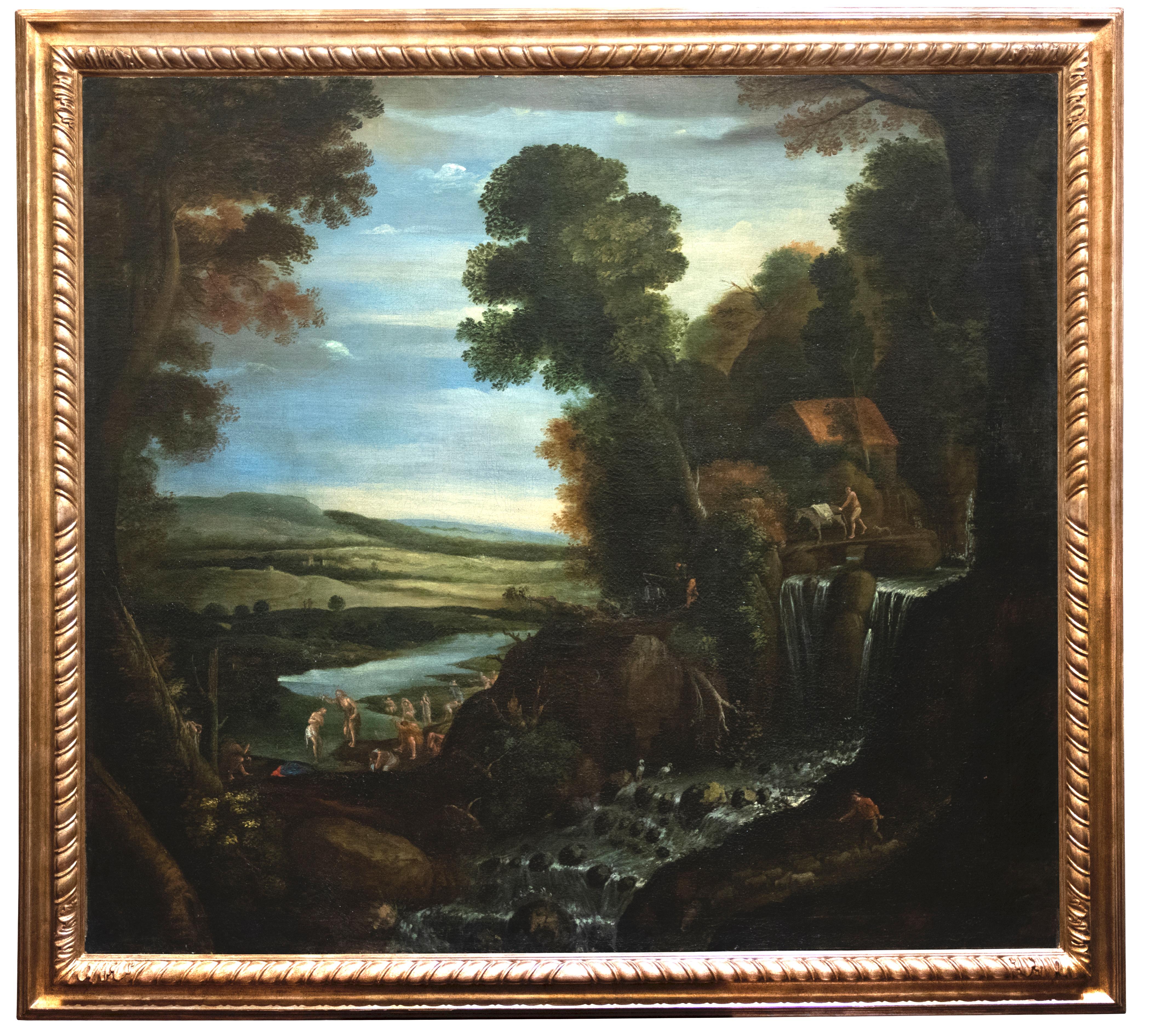 Landscape with Figures - Oil on Canvas - 1570 ca. - Painting by Matthijs Bril