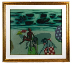 Figures on the Beach - Original Oil on Canvas by Alberto Cavallari - 1960s