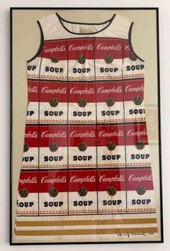 Campbells Souper-Kleid - Seidenschirm in Farben auf einem A-Linien-Kleid aus Baumwolle - 1965 ca