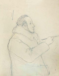 Self-Portrait - Original Drawing by Henri Heraut - Mid-20th Century