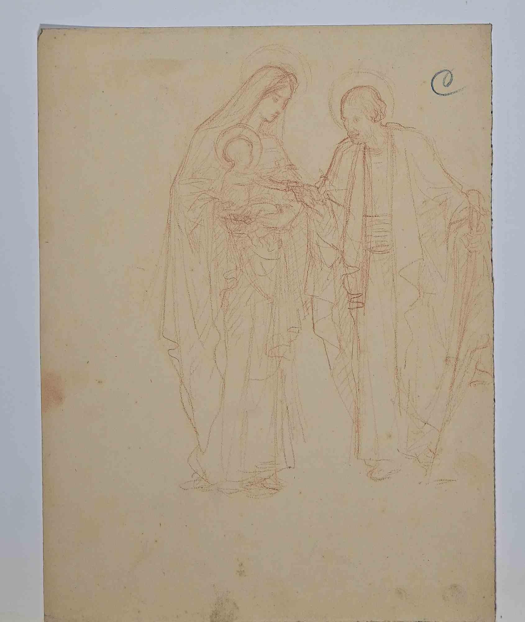 « The Holy Family », dessin au crayon de Maurice Chabas, début du XXe siècle