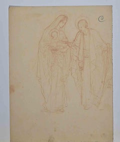 The Holy Family - Pencil Drawing By Maurice Chabas - Early 20th Century