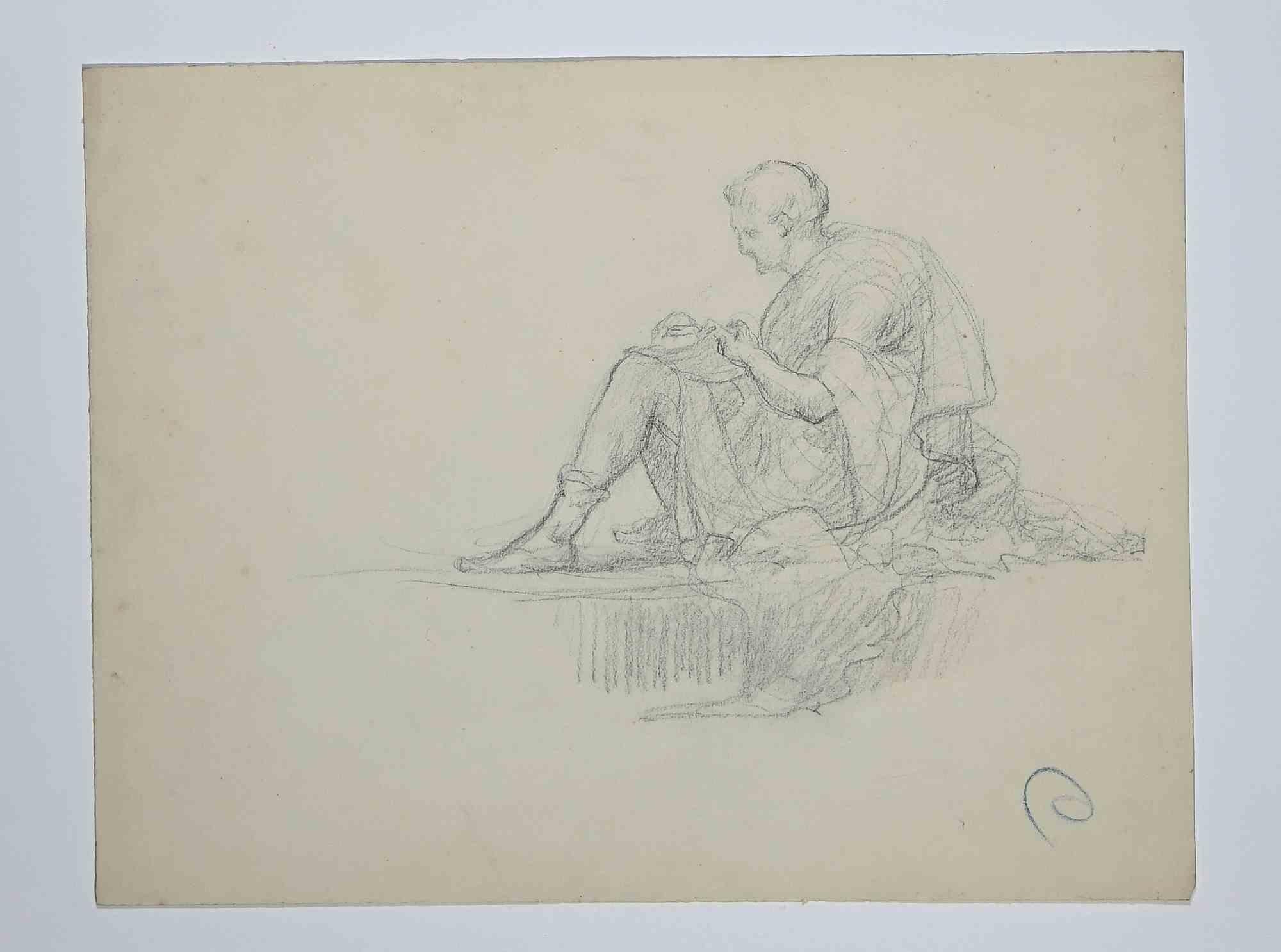Figure of Man Pencil Drawing By Maurice Chabas - Early 20th Century
