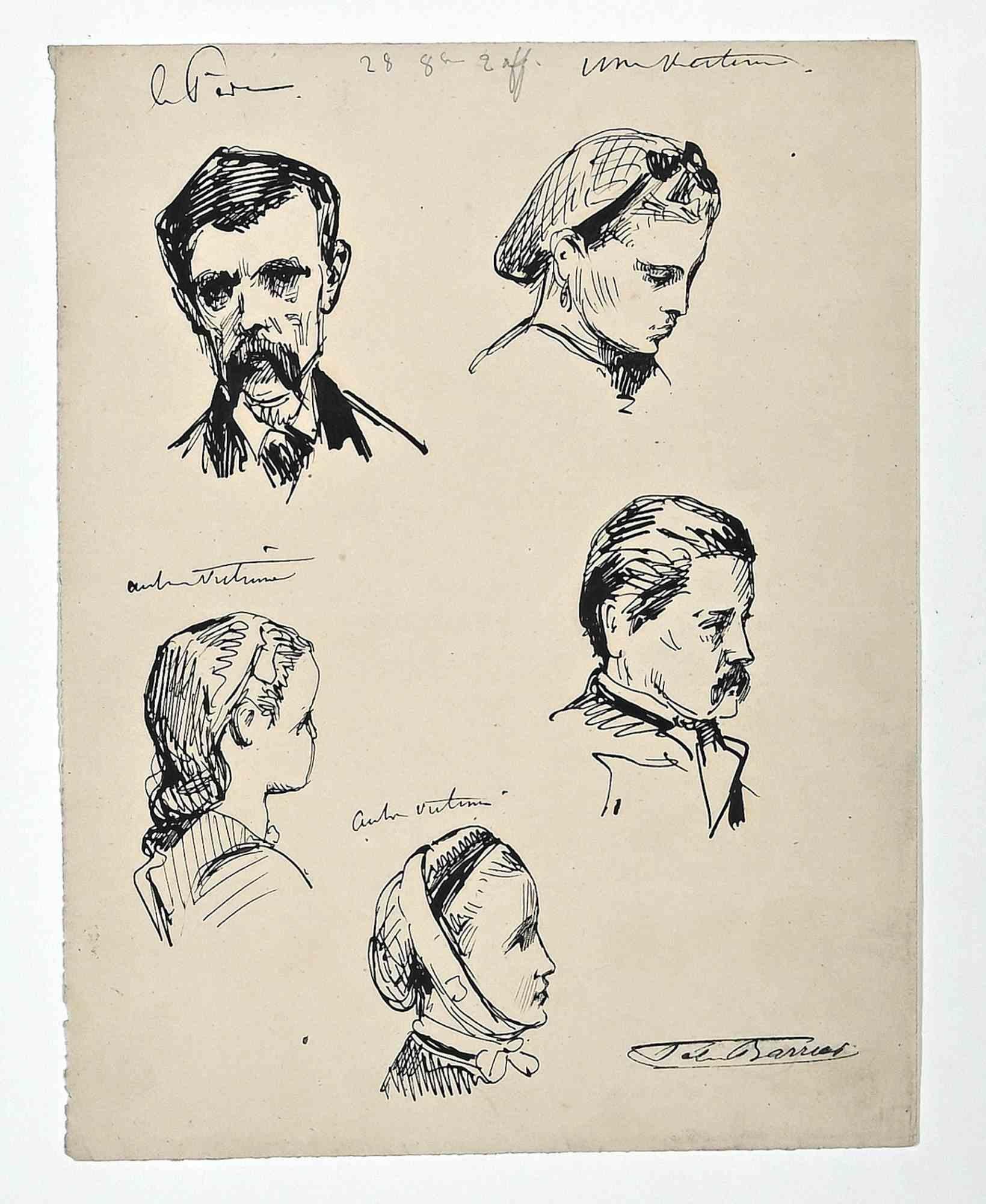 Portraits - Original Drawing by Félix Barrias - Late-19th Century