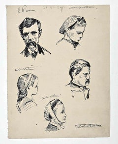 Portraits - Original Drawing by Félix Barrias - Late-19th Century