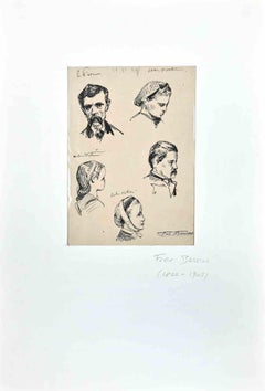 Portraits - Original Drawing by Félix Barrias - Late-19th Century
