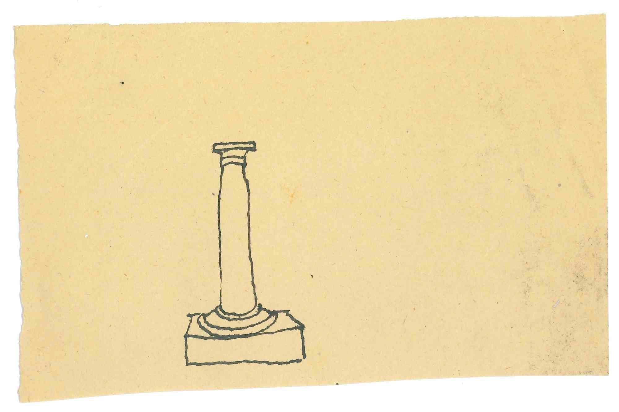  Mino Maccari Figurative Art - The Roman Column - Drawing in Pen - Mid 20th Century