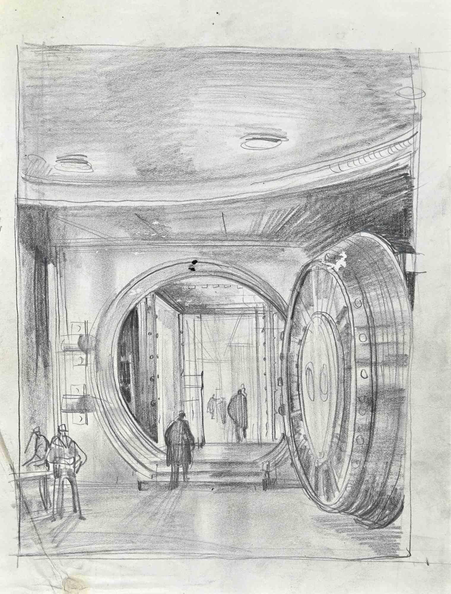 The Caveau - Drawing in Pencil by Roger Clamagirand - Mid 20th century