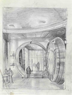 Retro The Caveau - Drawing in Pencil by Roger Clamagirand - Mid 20th century
