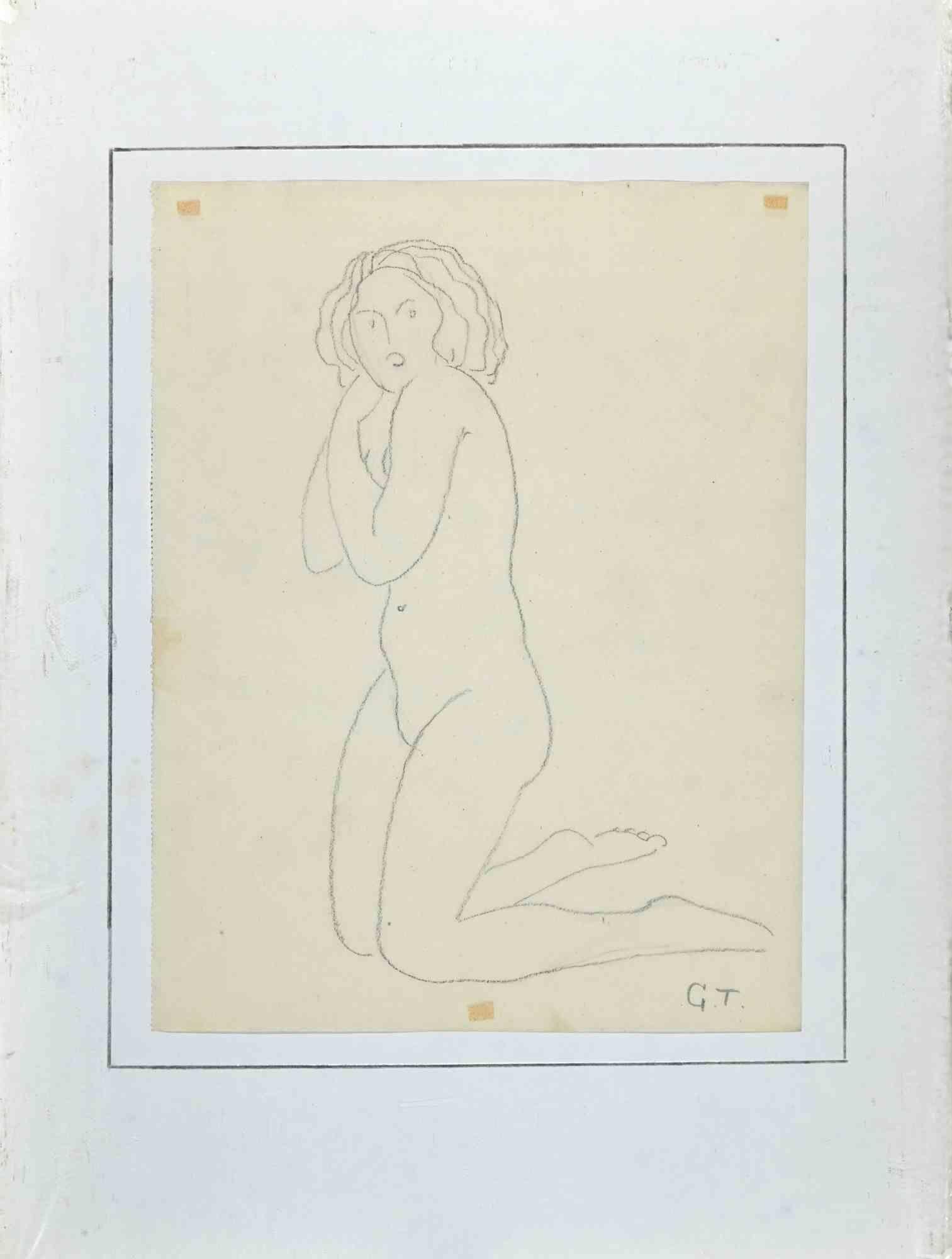 Nude - Original Drawing by Tibor Gertler - Mid 20th Century