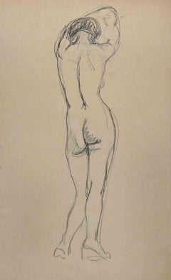 Nude from the Back - Original Drawing- Mid 20th Century