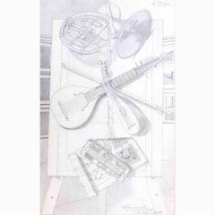 Antique  Still Life with Musical Instruments - Drawing by Giuseppe Romagnoli - 1888 