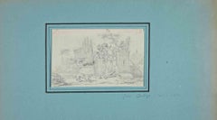 Couple in the Park - Original Drawing by Georges Jean Aubry - 19th Century